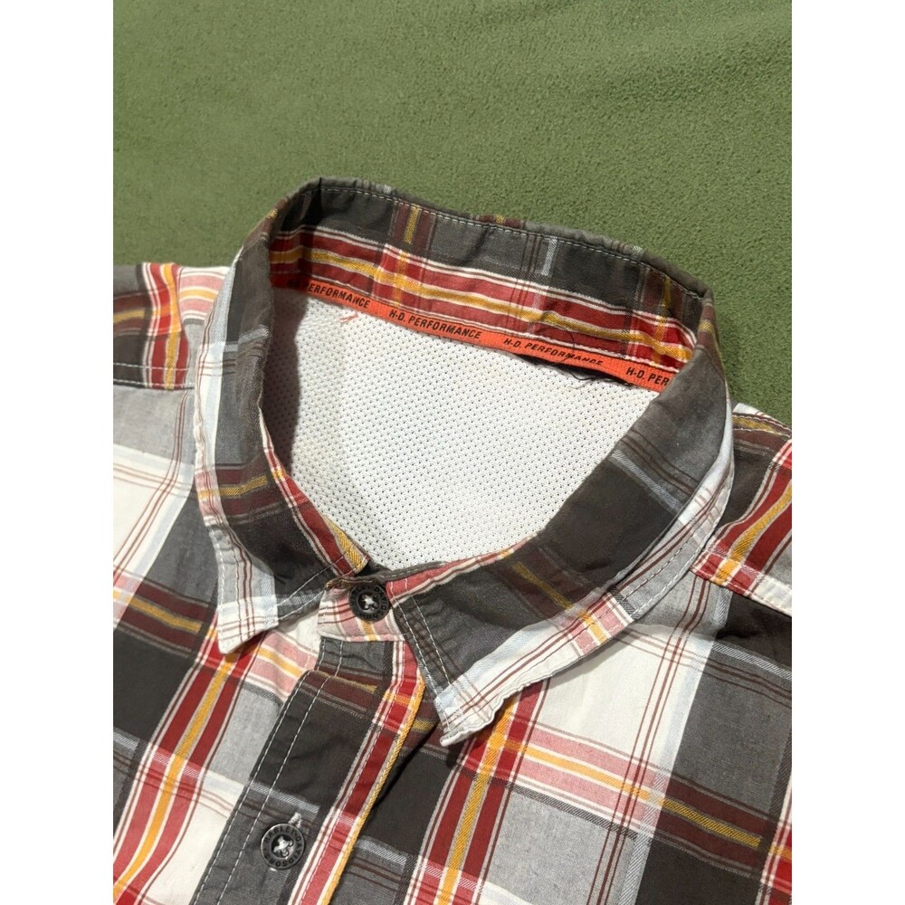 Harley-Davidson Mens XL Plaid Short Sleeve Vented Back Button Down Shirt Orange